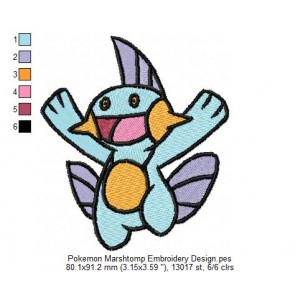 Pokemon Marshtomp Embroidery Design